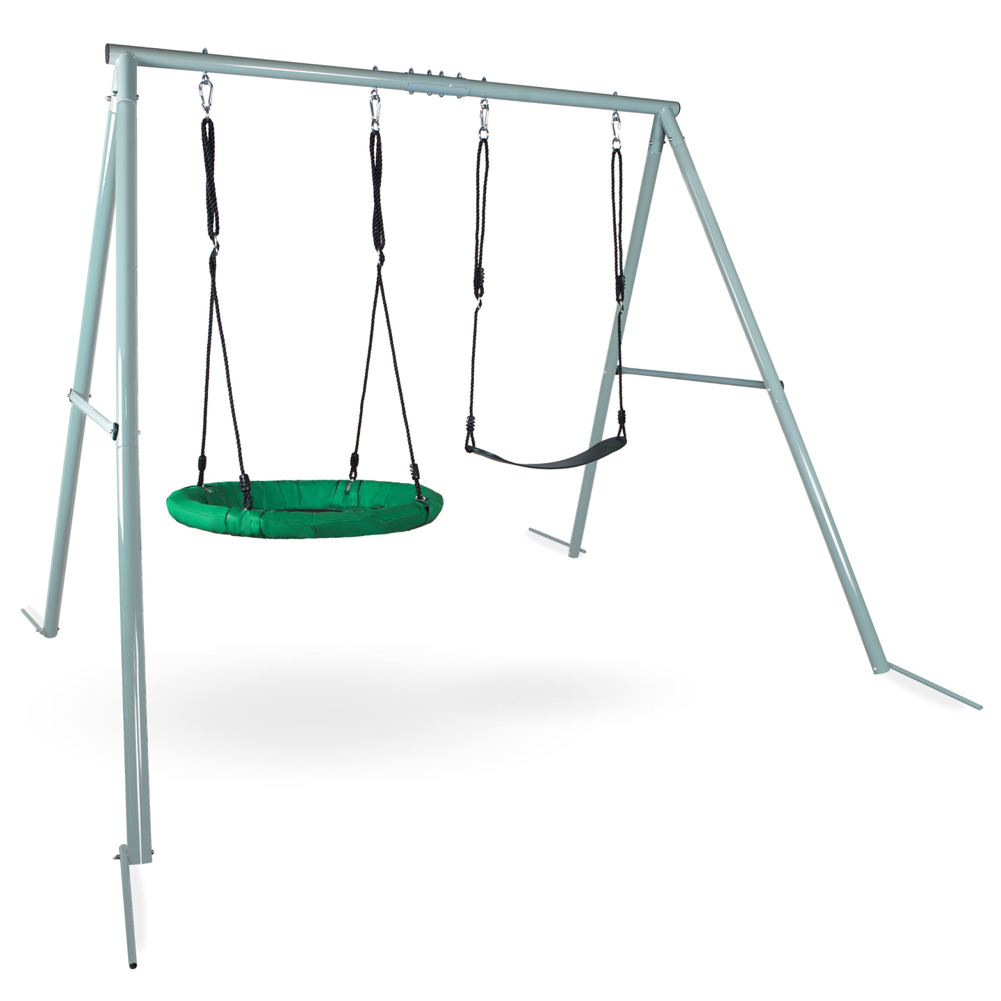 Leagăn dublu de grădină cu cadru și frânghii - scaun și cuib de barză