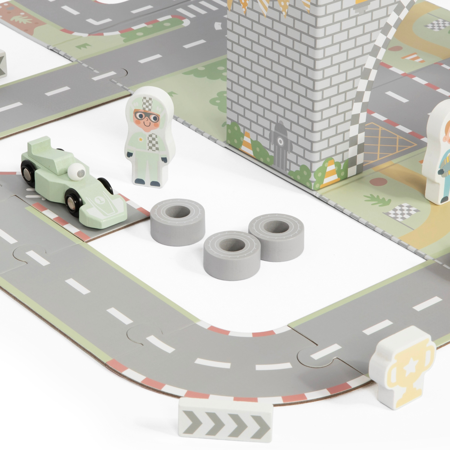 Valisa magnetica cu pista de curse, vehicule din lemn si accesorii rutiere