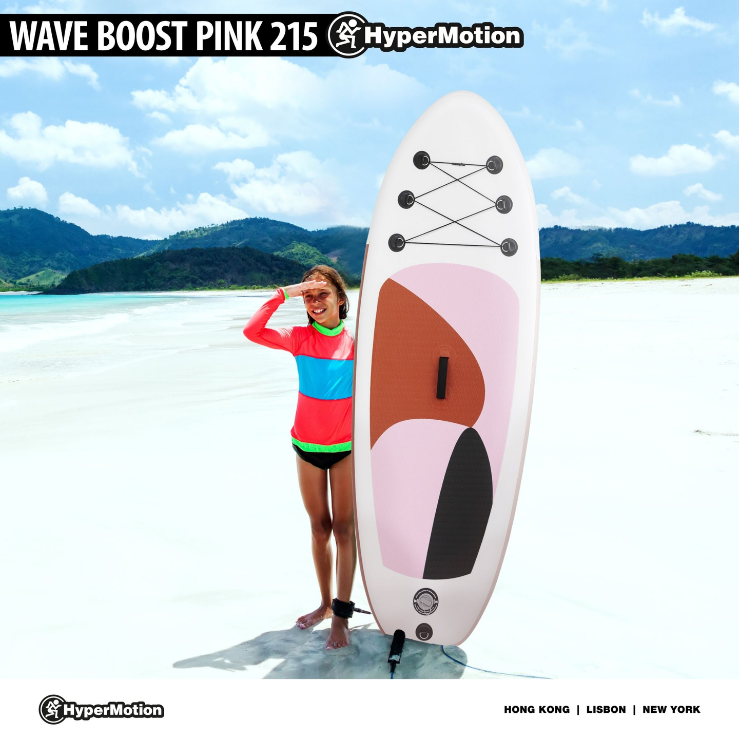 Placa de SUP gonflabila pentru copii Stand Up Paddle 215cm cu vasla - HyperMotion WAVE BOOST PINK 215