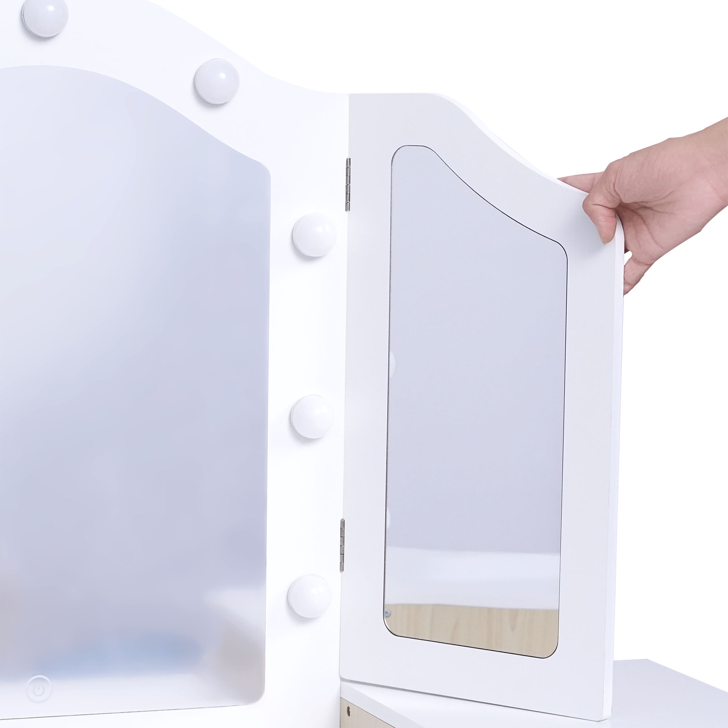 Măsuță de toaletă pentru copii din lemn cu scaun, accesorii și iluminare LED