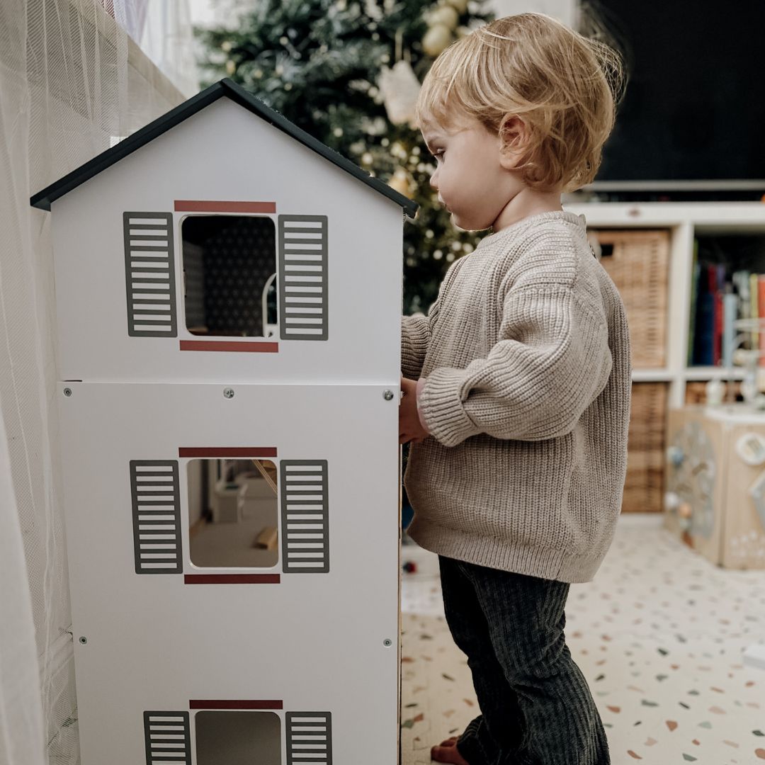 Casa de păpuși din lemn alb cu accesorii 18 buc.