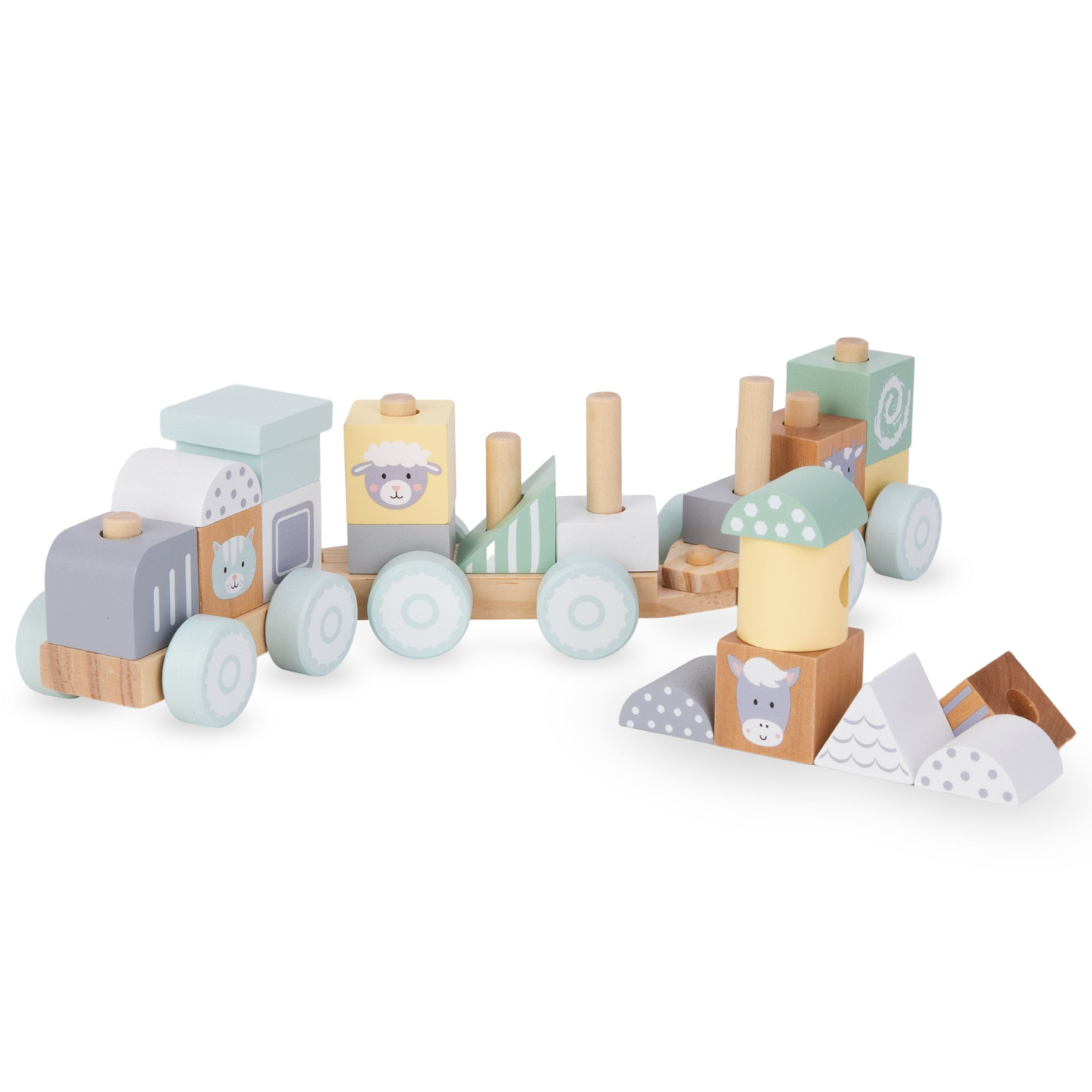 Tren din lemn cu blocuri pentru un băiat - Ferma