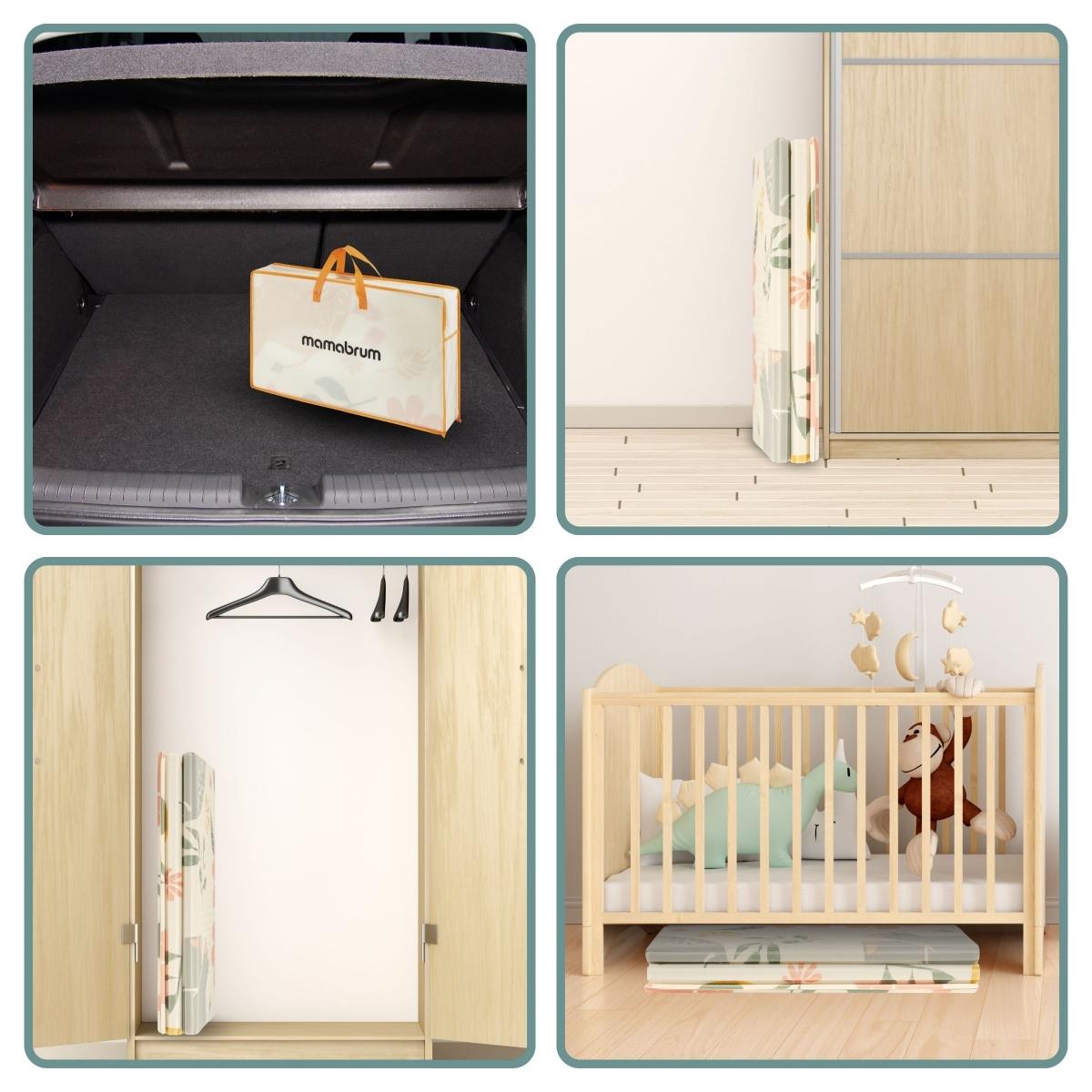 Covoraș din spumă pliabil pe două fețe 180 x 120 x 1cm - Elefanți exotici / Gri delicat