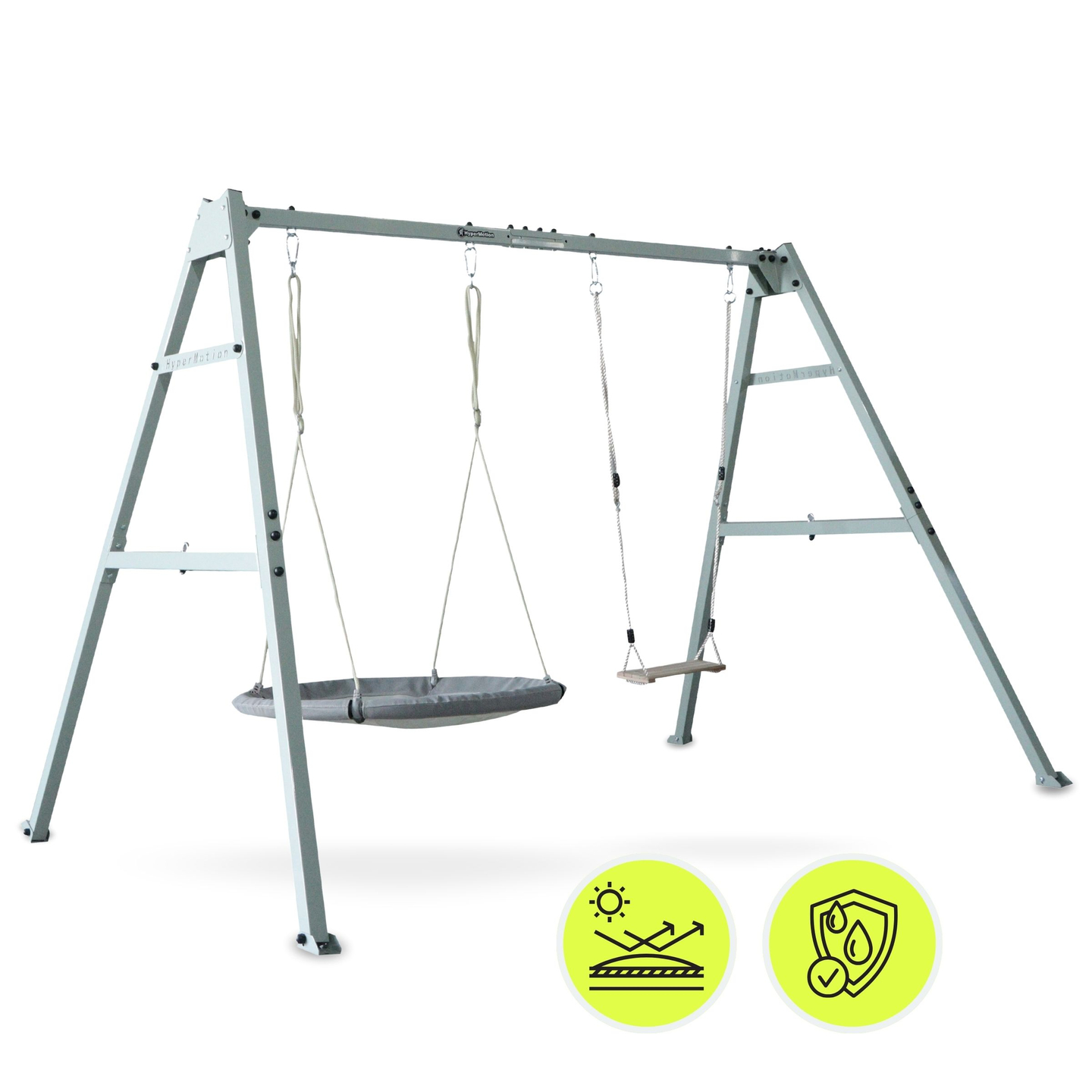 Leagăn dublu cu accesorii - cadru din oțel - cuib de barză, leagăn și hamac