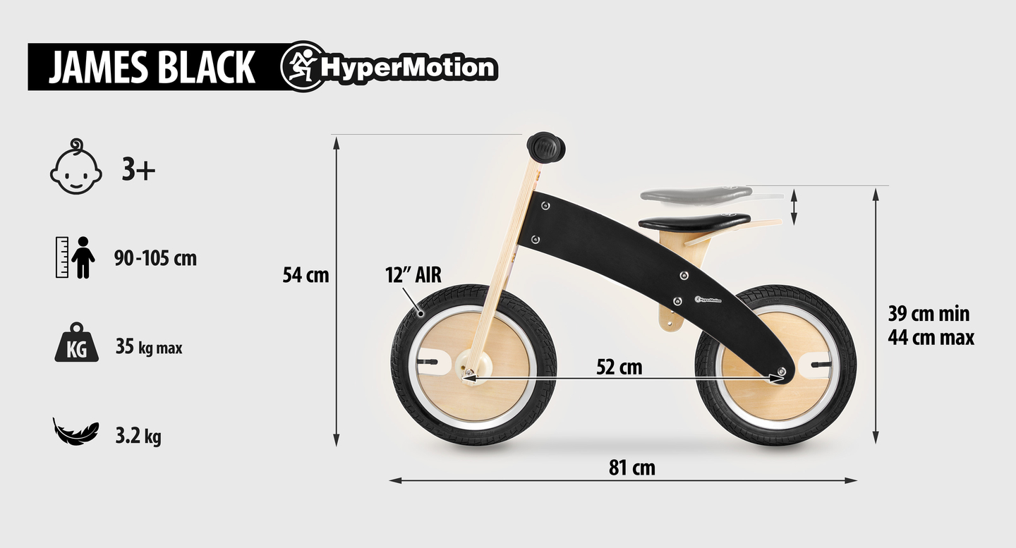 JAMES HyperMotion bicicletă de jogging din lemn - roți gonflabile - negru
