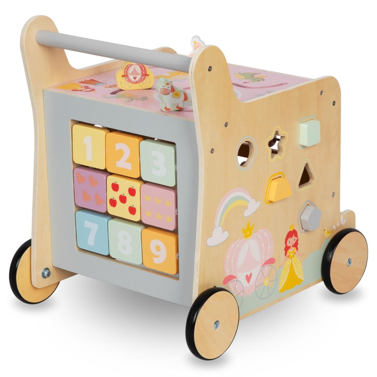 Mers 2 în 1 din lemn cu funcție de cub educațional, natural