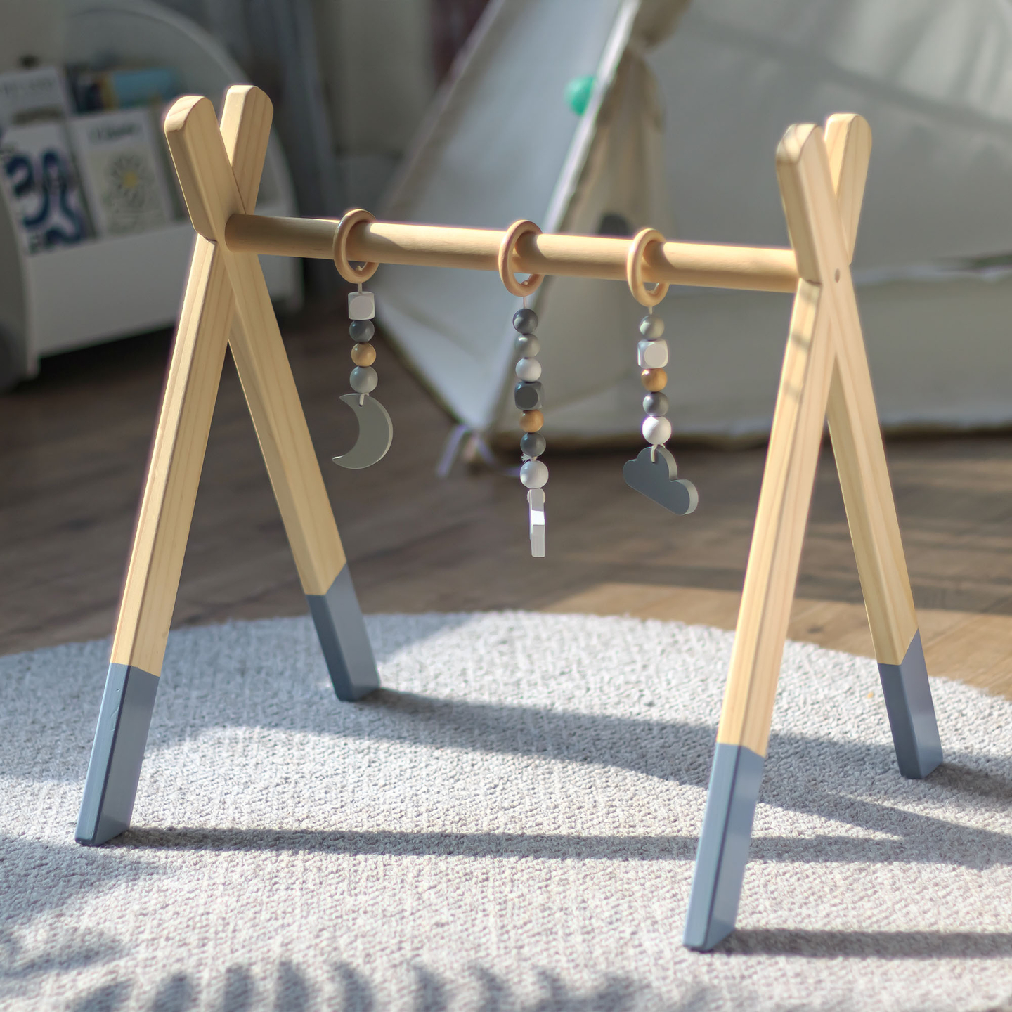Suport de educație din lemn Baby Gym - culoare gri