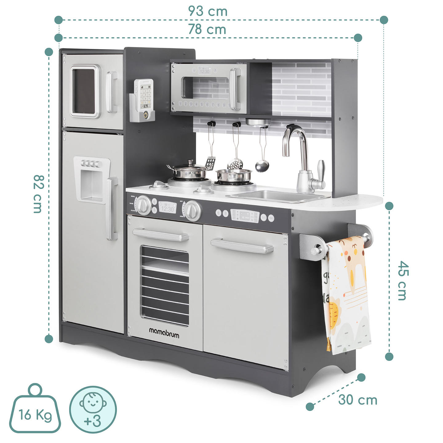 Bucătărie XXL din lemn cu iluminare LED, șorț și accesorii