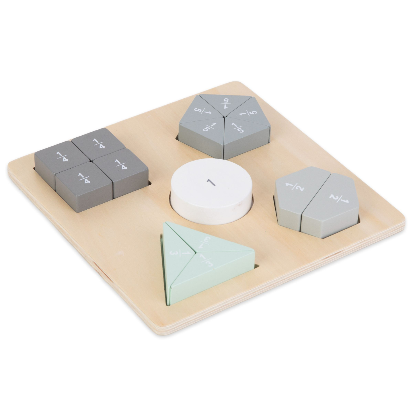 Puzzle din lemn - Puzzle Montessori - Fracții și figuri geometrice