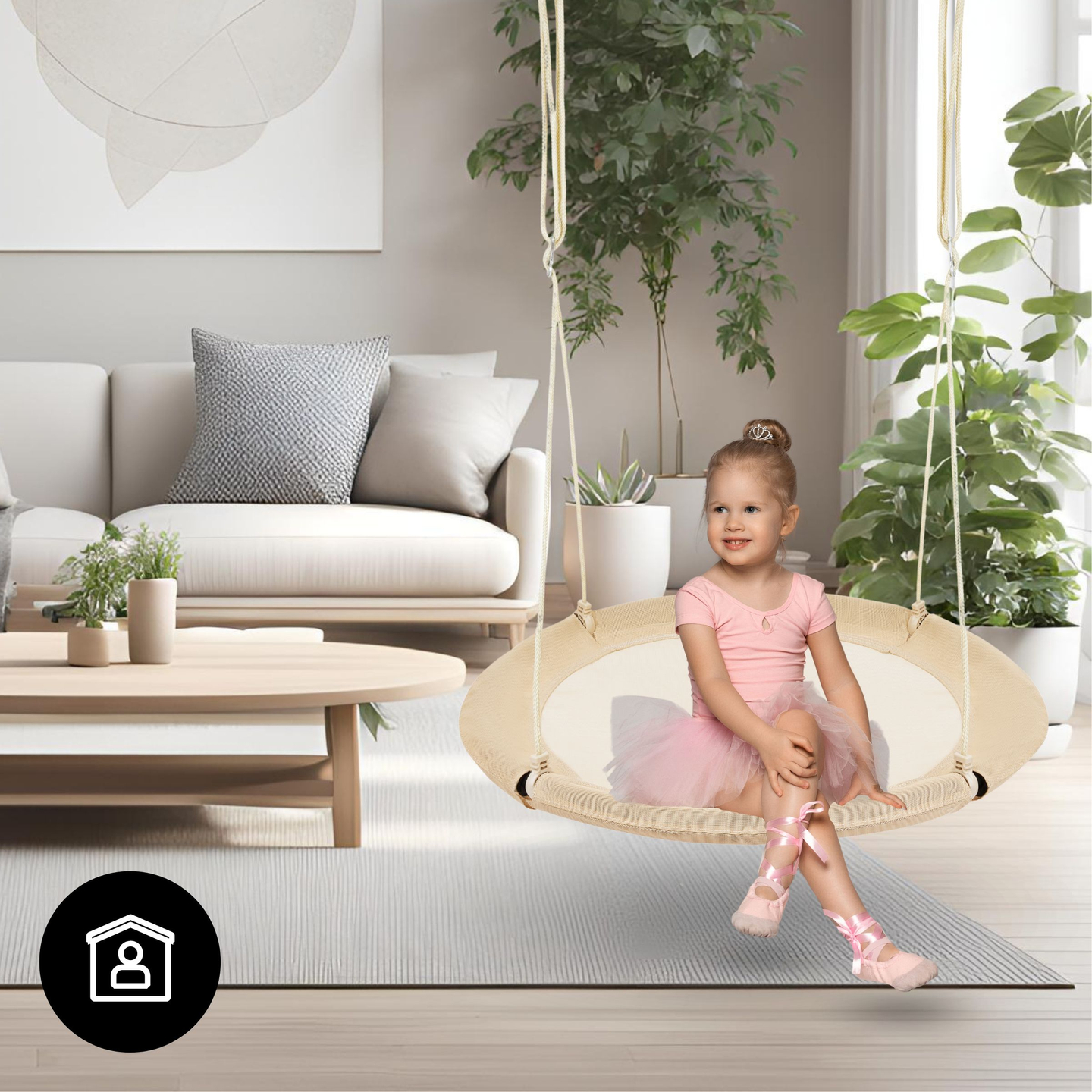 Leagăn cu cuib de barză HyperMotion - diametru 100 cm, culoare bej boho