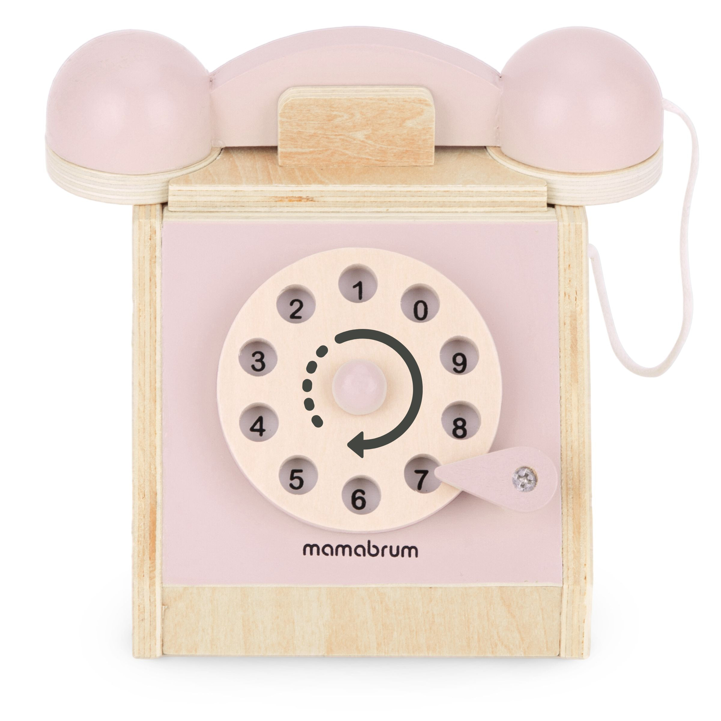 Telefon retro din lemn - roz pastel