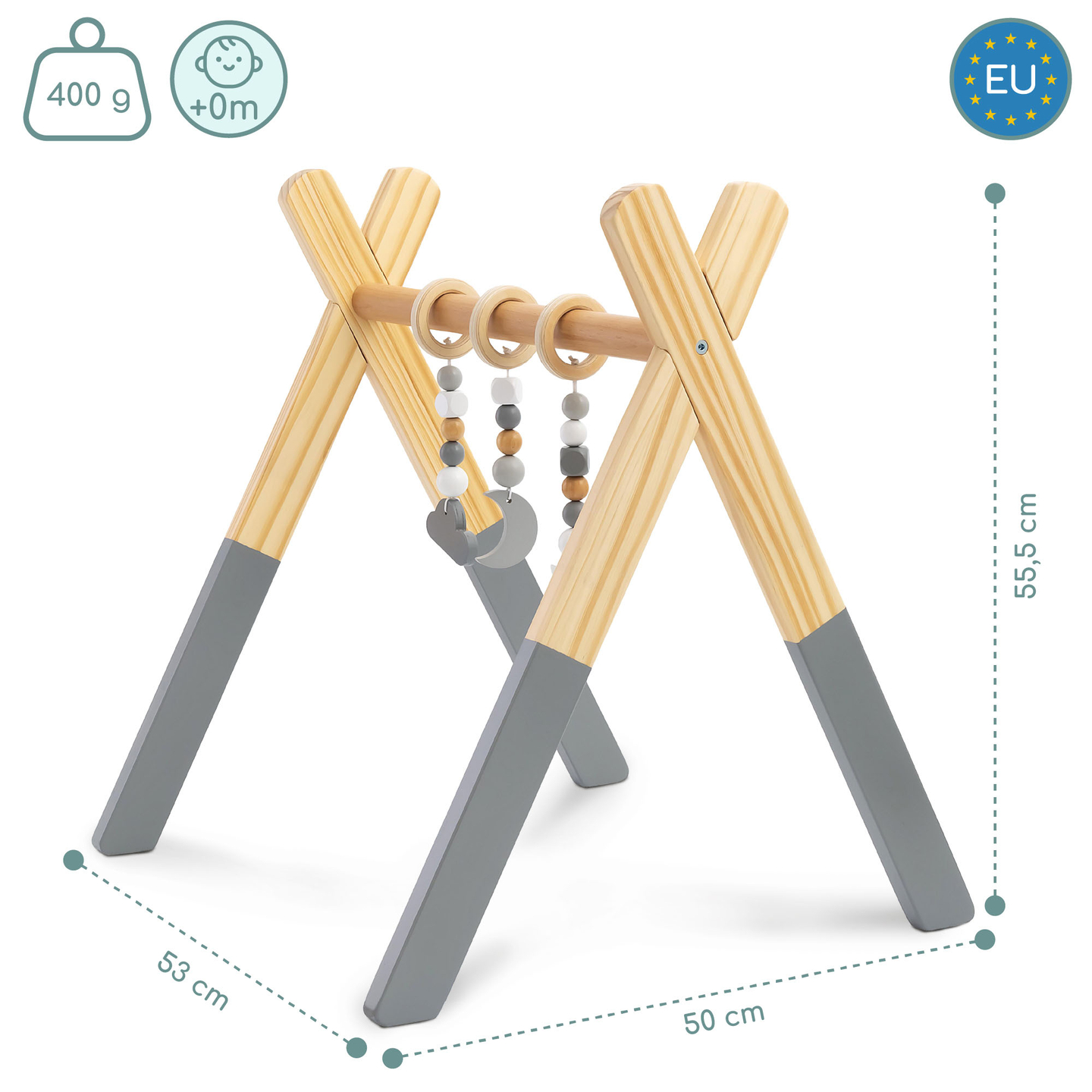 Suport de educație din lemn Baby Gym - culoare gri