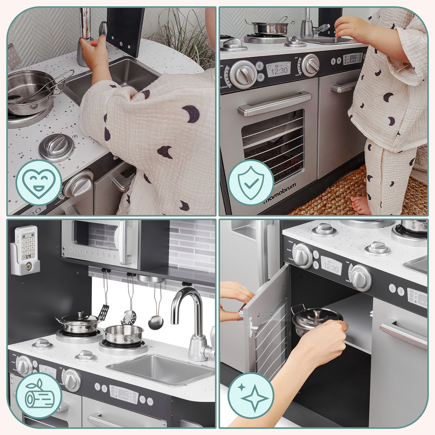 Bucătărie XXL din lemn cu iluminare LED, șorț și accesorii