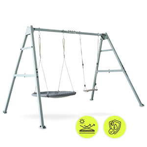 Leagăn dublu cu accesorii - cadru din oțel - cuib de barză, leagăn și hamac