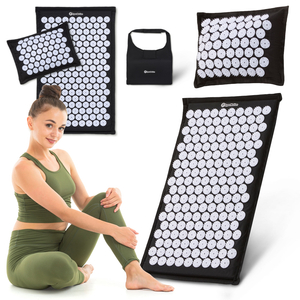 Saltea de presopunctură ECO din in cu fibră de cocos și pernă de hrișcă – 68 cm HyperMotion alb-negru