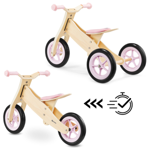 Tricicleta din lemn si balansoar 2in1 - HyperMotion PERCY - roz