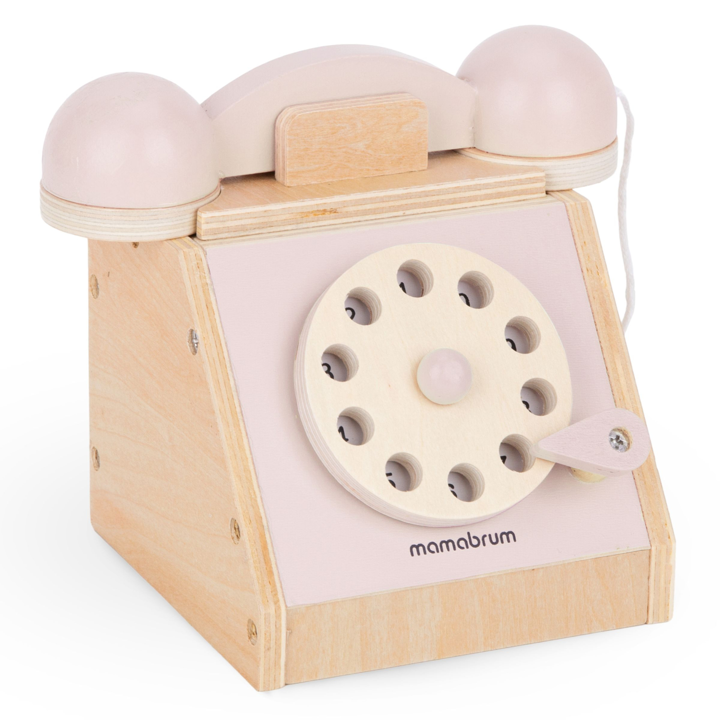 Telefon retro din lemn - roz pastel