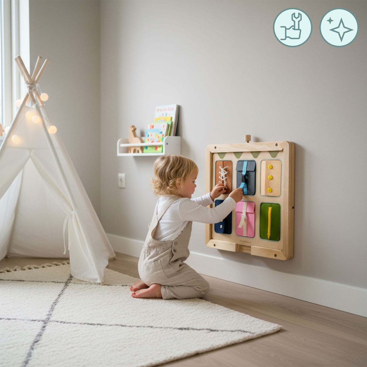 Ramă de perete din lemn - pentru montarea tablelor educaționale Mamabrum