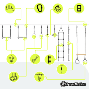 Cursă cu obstacole Ninja pentru copii - HyperMotion slackline set - 9 obstacole