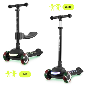 HyperMotion LUMI 3-in-1 scuter de echilibru - platformă iluminată și roți LED, culoare neagră