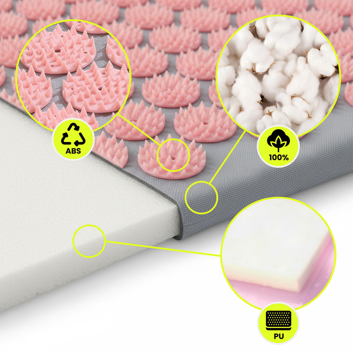 Saltea de presopunctură cu pernă și husă - 72 cm HyperMotion gri și roz