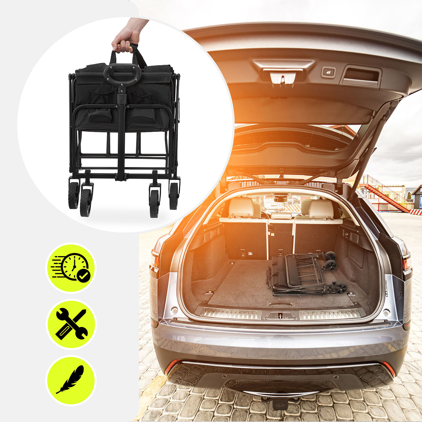 HyperMotion scaun cu rotile pliabil pentru plajă - negru, 80 kg