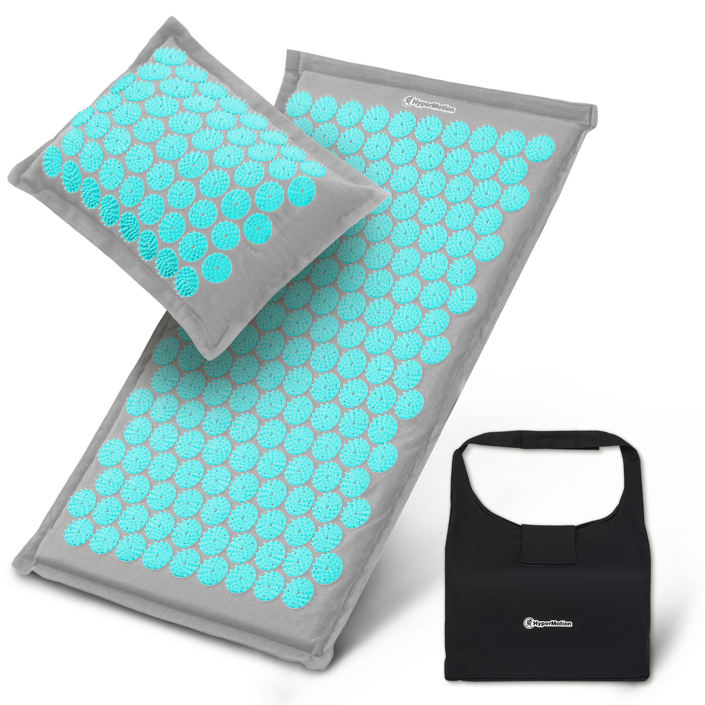 Saltea de presopunctură ECO din in cu fibră de cocos și pernă de hrișcă – 68 cm HyperMotion Gri-Mentă