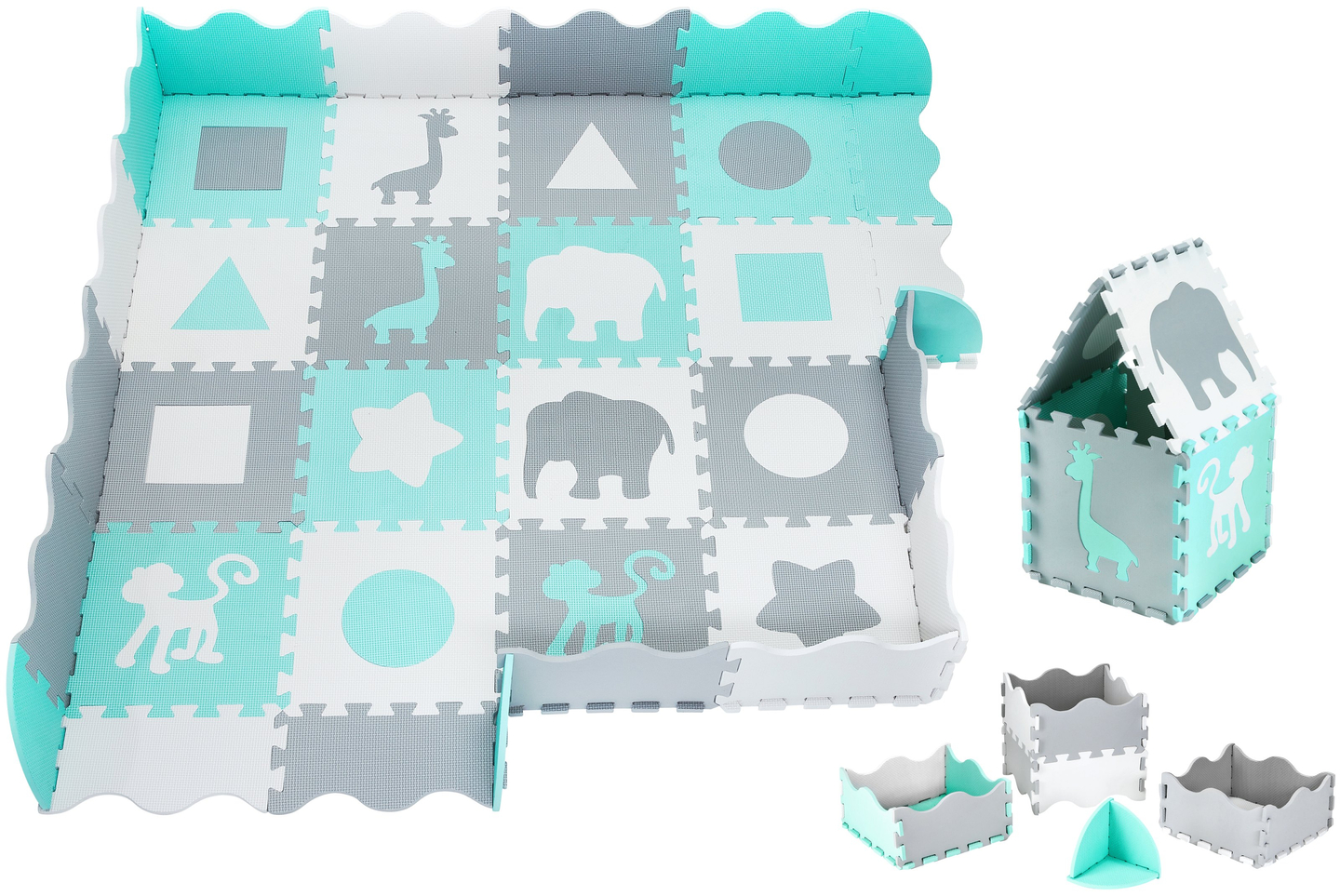 Covoraș de spumă XL 150 x 150 x 1cm cu margine - spumă EVA - mentă