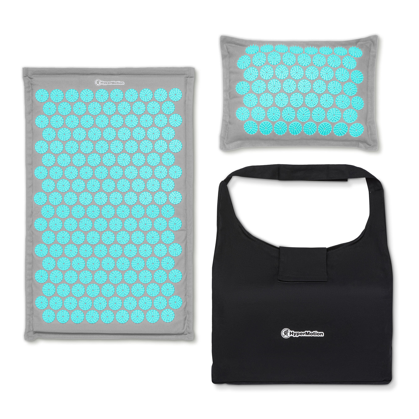 Saltea de presopunctură ECO din in cu fibră de cocos și pernă de hrișcă – 68 cm HyperMotion Gri-Mentă