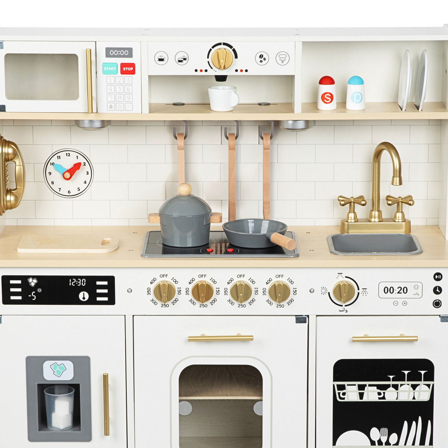 Bucătărie interactivă din lemn XXL cu accesorii și iluminare LED - pe două niveluri