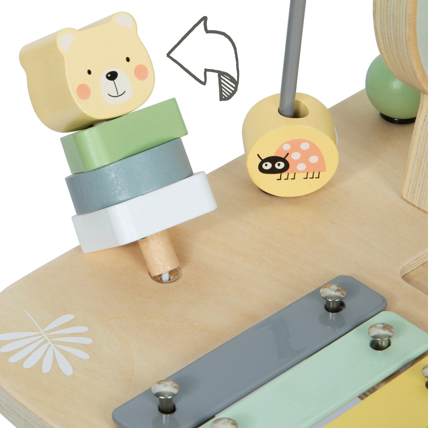 Masa muzicala educativa 7 in 1 din lemn cu chimvale si gong - jungla salbatica