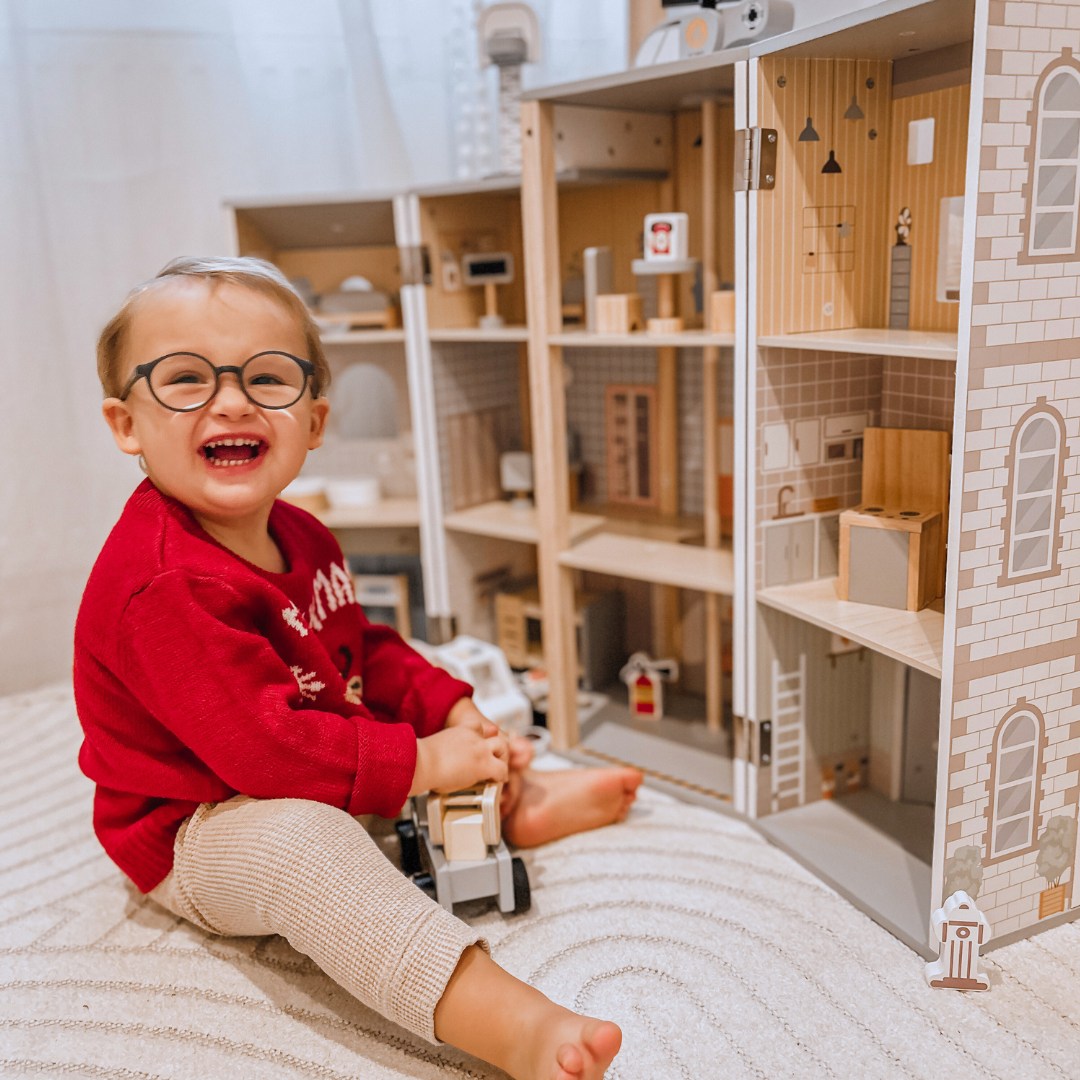 Stație mare de pompieri pliabilă cu stație de poliție - set din lemn. Stație de pompieri și stație de poliție cu accesorii.