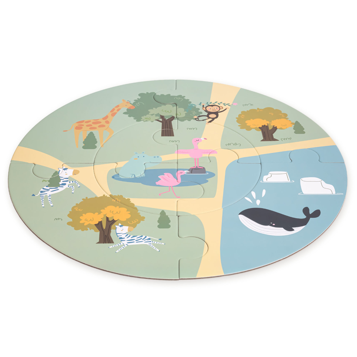 Trenuleț din lemn pentru grădina zoologică – puzzle, tren, șine, animale, pod, barieră