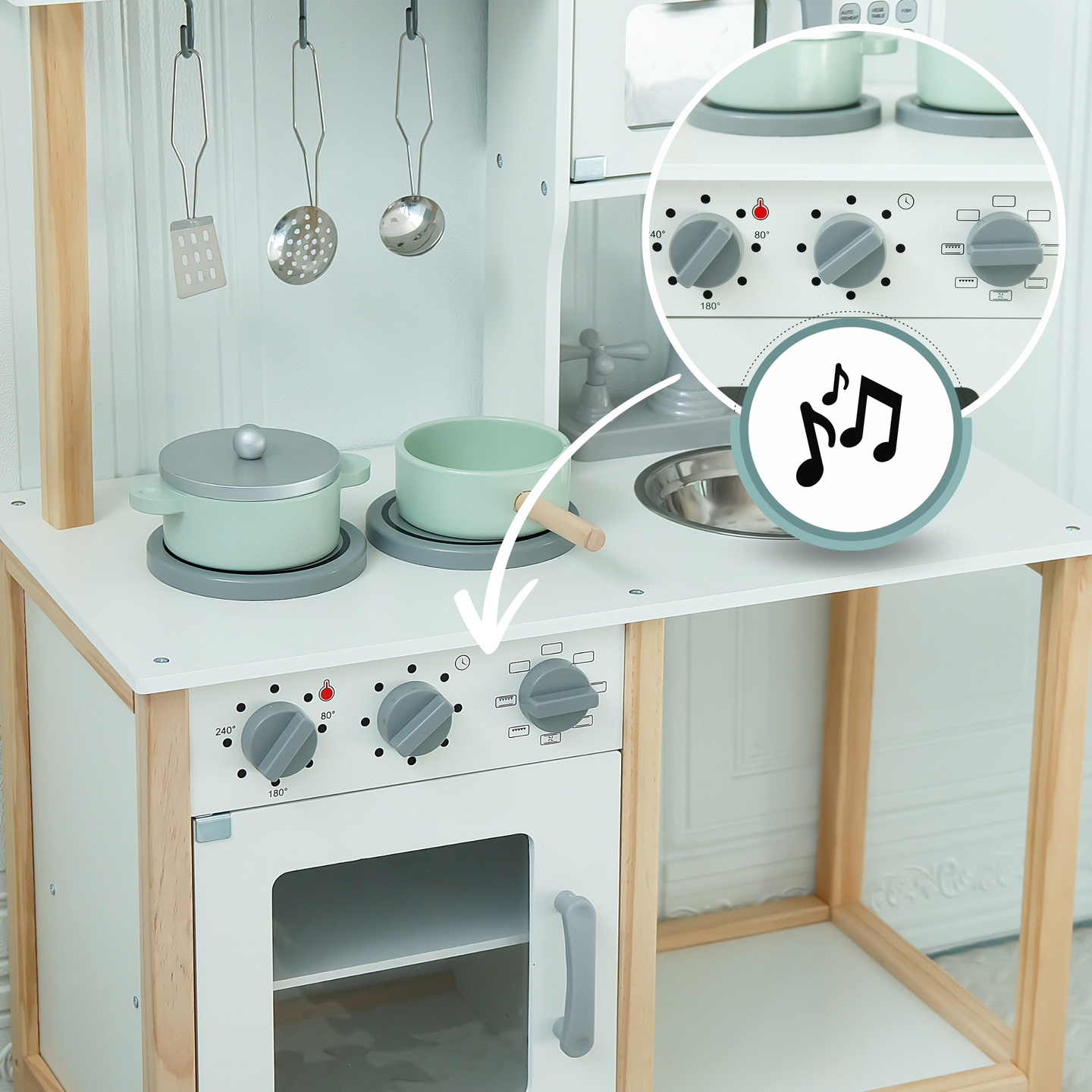 Bucătărie din lemn pentru copii cu cuptor cu microunde
