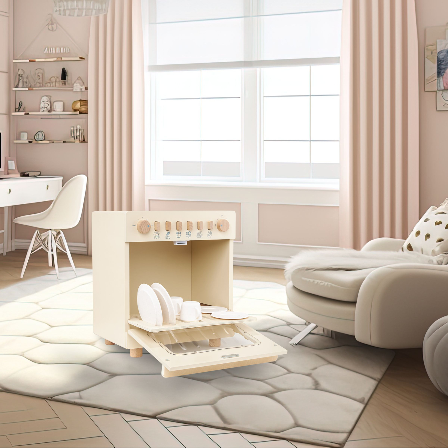 Mașină de spălat vase din lemn cu accesorii