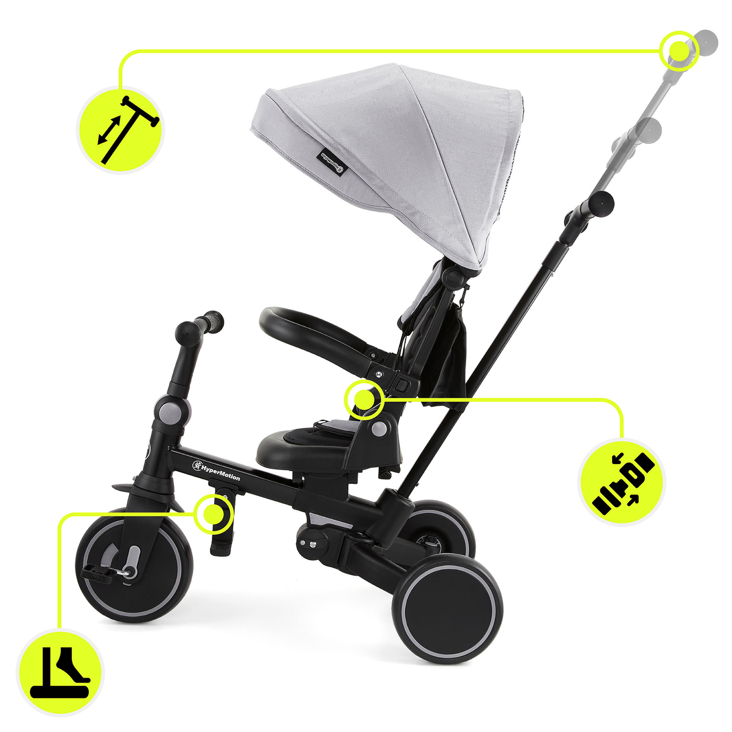 Triciclu multifuncțional 8in1 TOBI FOREST - gri