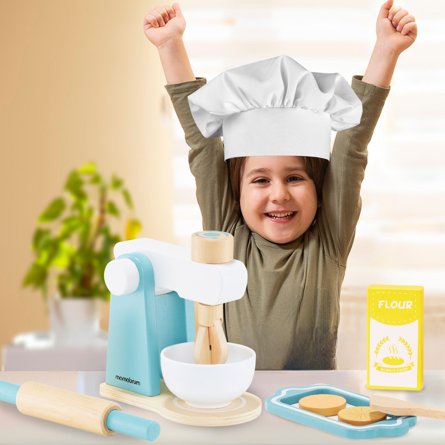 Mixer din lemn cu accesorii