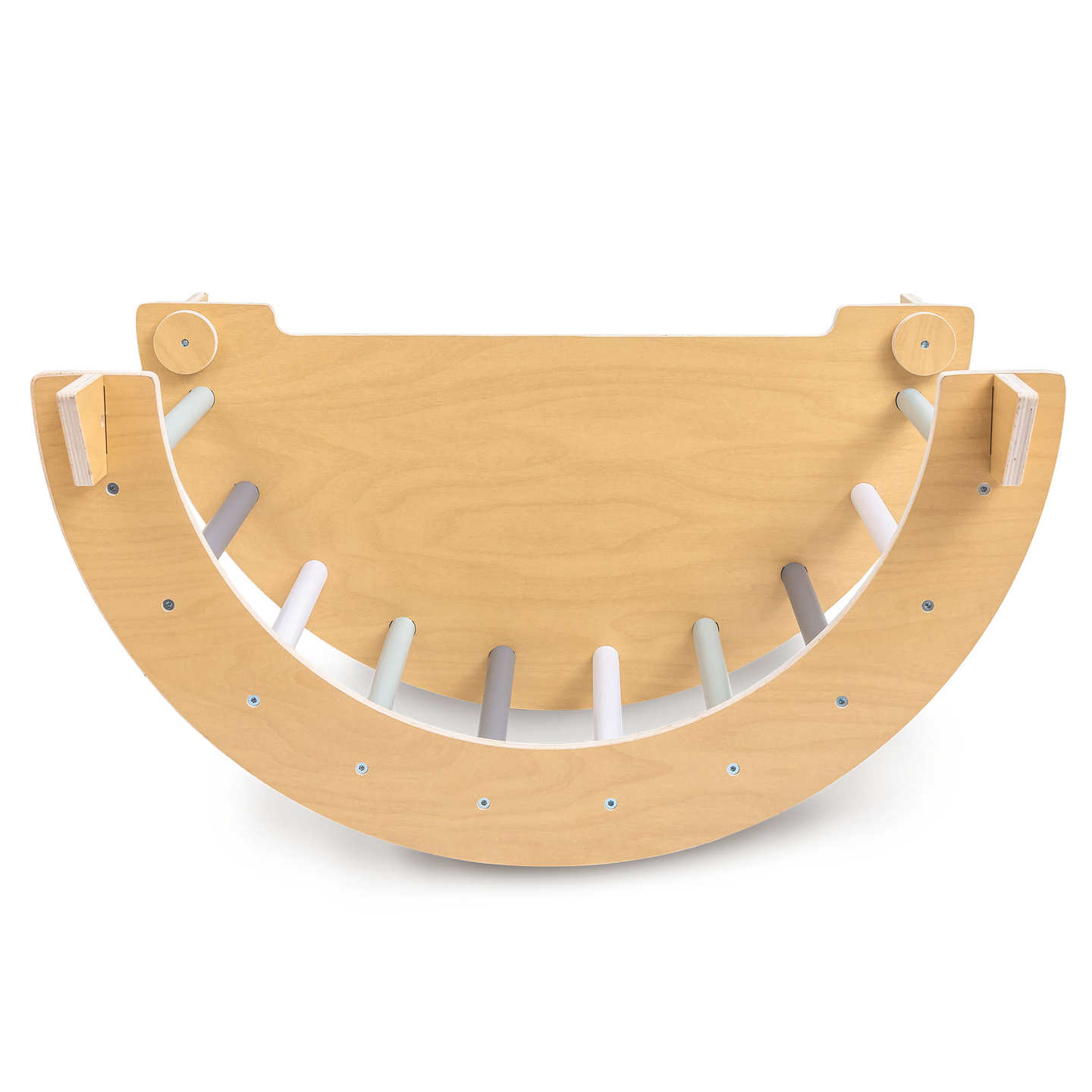 Loc de joacă interior din lemn pentru copii - perete de cățărat, tobogan, arc/balansoar de cățărat și triunghi Pikler