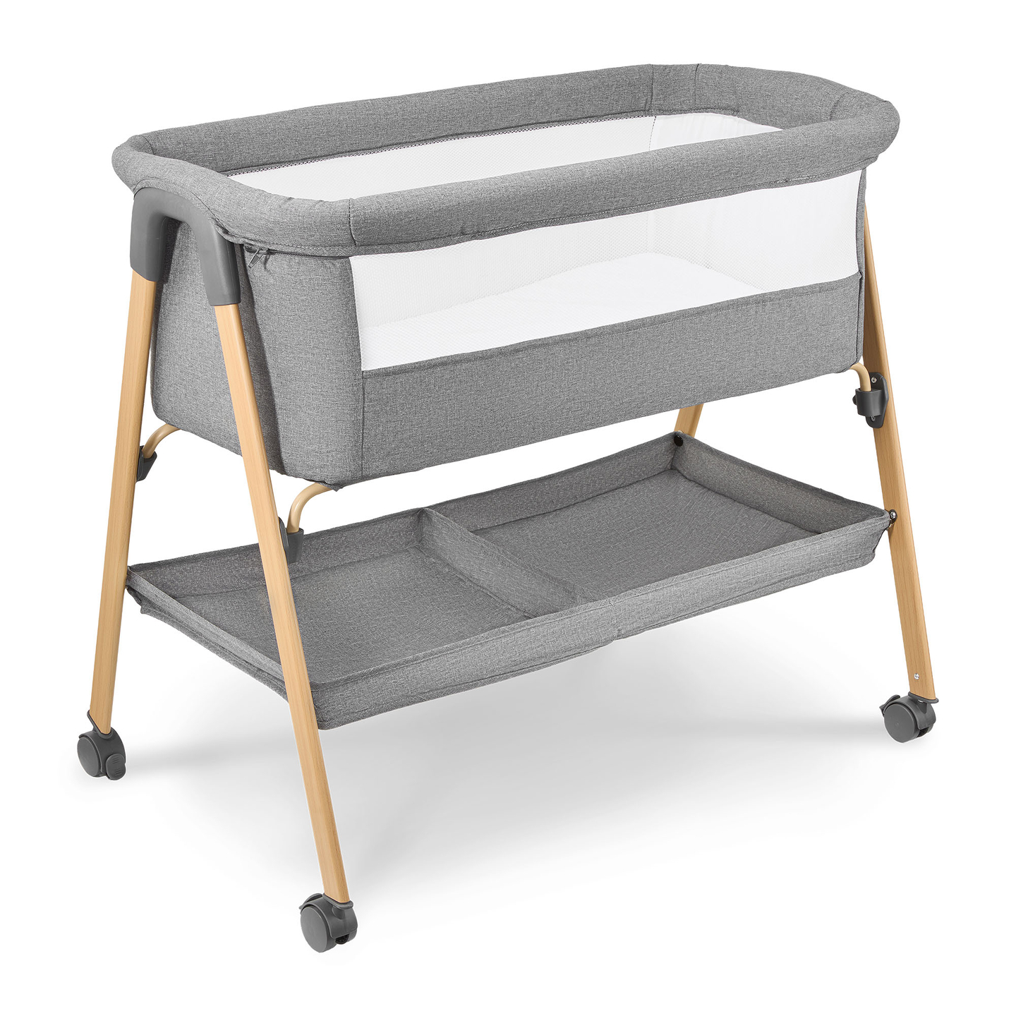 Pătuț pentru bebeluși, independent, pătuț de călătorie, leagăn cu saltea - gri