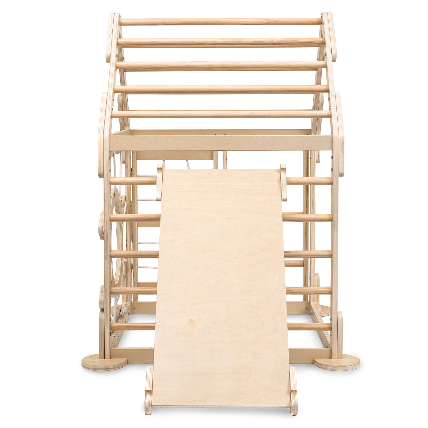 Loc de joacă interior din lemn pentru copii - o căsuță cu scări și tobogan