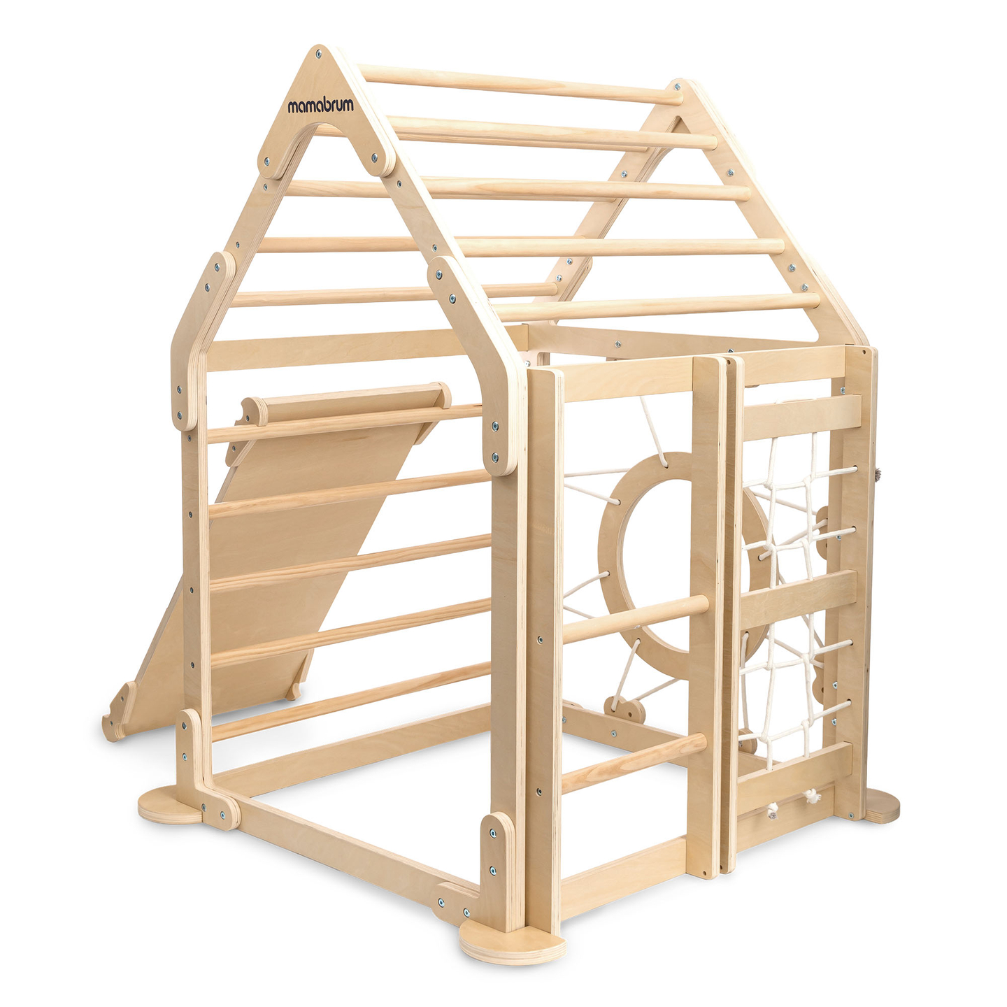 Loc de joacă interior din lemn pentru copii - o căsuță cu scări și tobogan