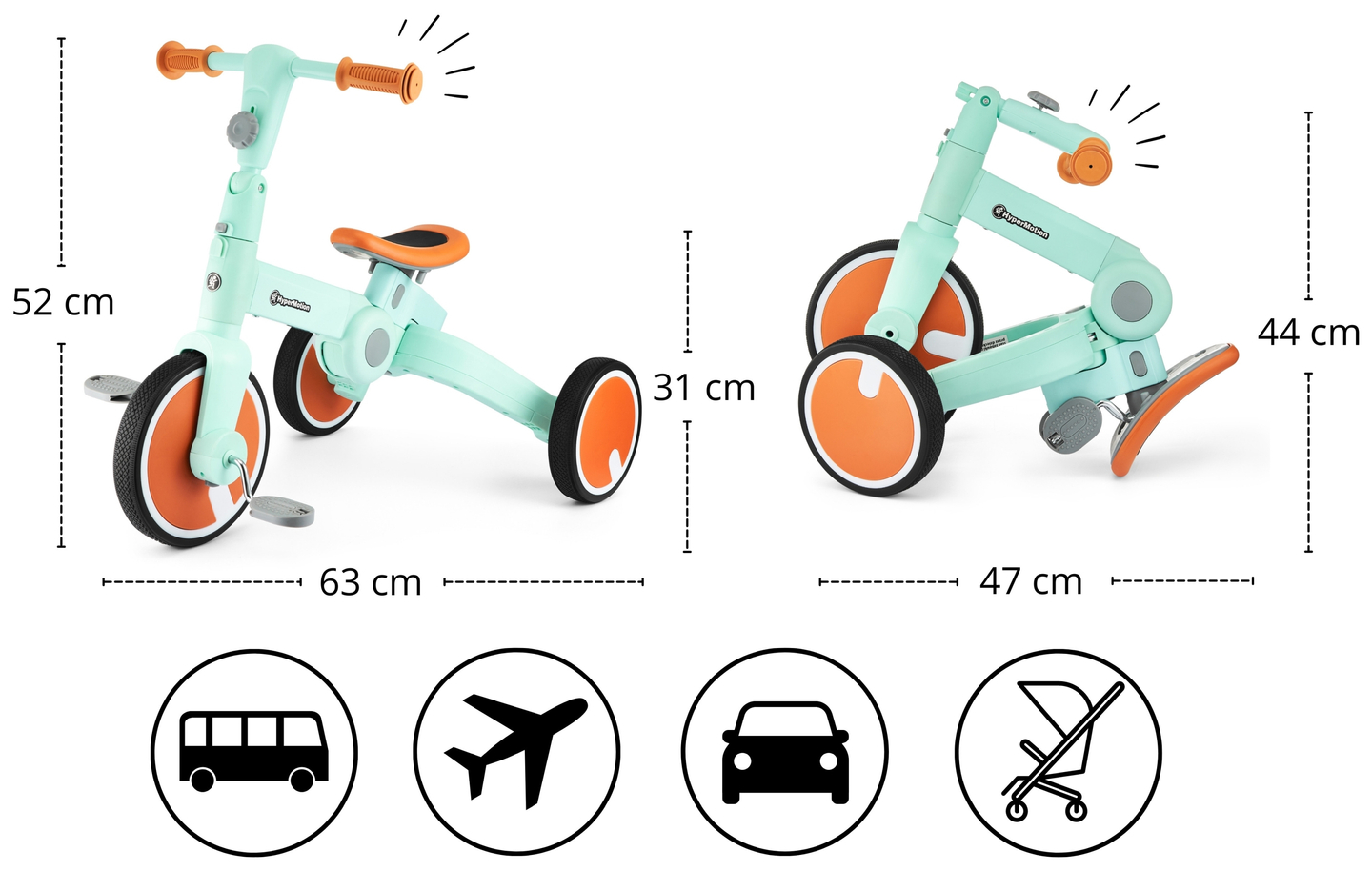 Tobi ROCKET - Tricicletă pentru copii, bicicletă de fond, călăreț - împingător - 5 în 1 de la HyperMotion