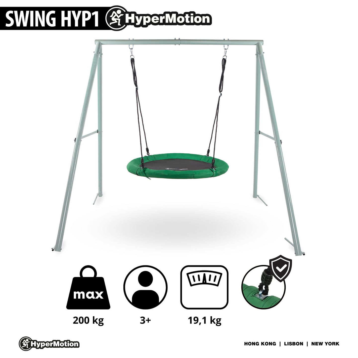 Leagăn de grădină de tip cuib de barză cu cadru și frânghii