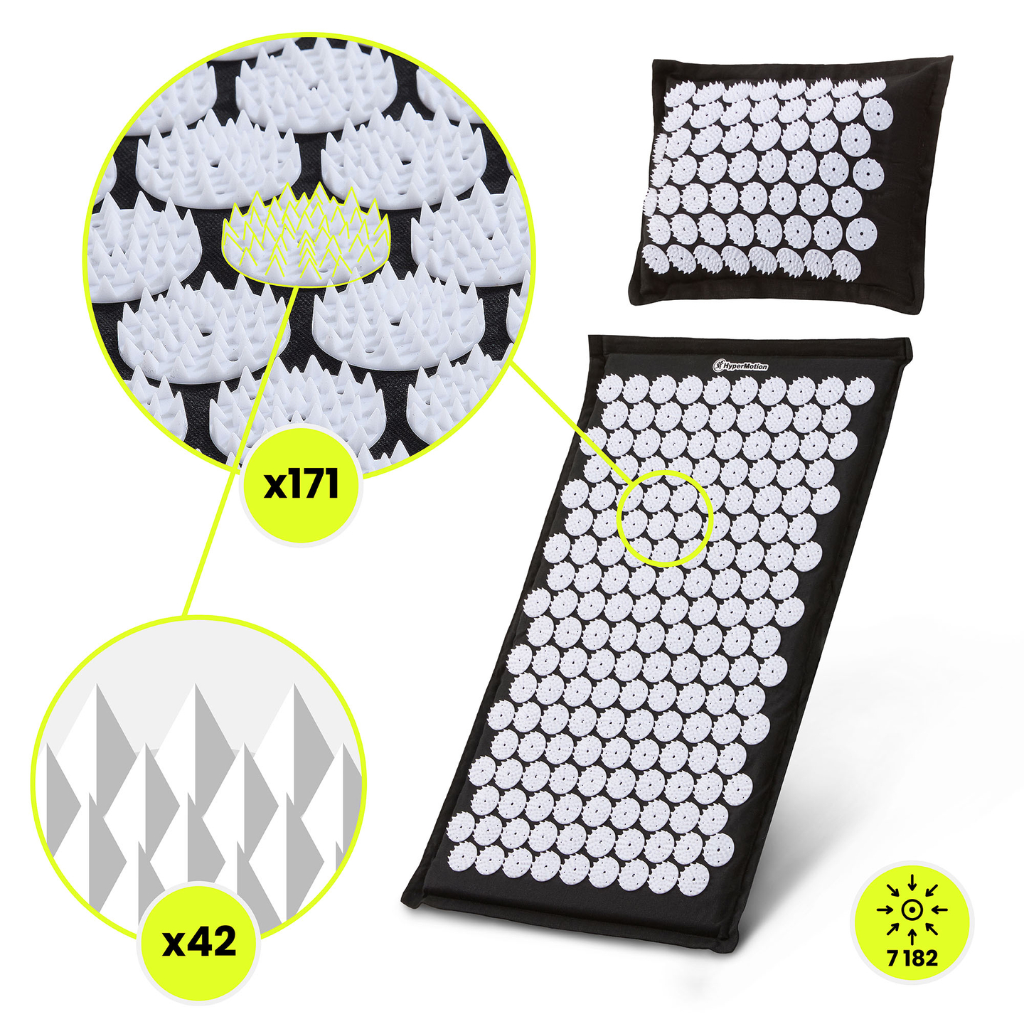 Saltea de presopunctură ECO din in cu fibră de cocos și pernă de hrișcă – 68 cm HyperMotion alb-negru