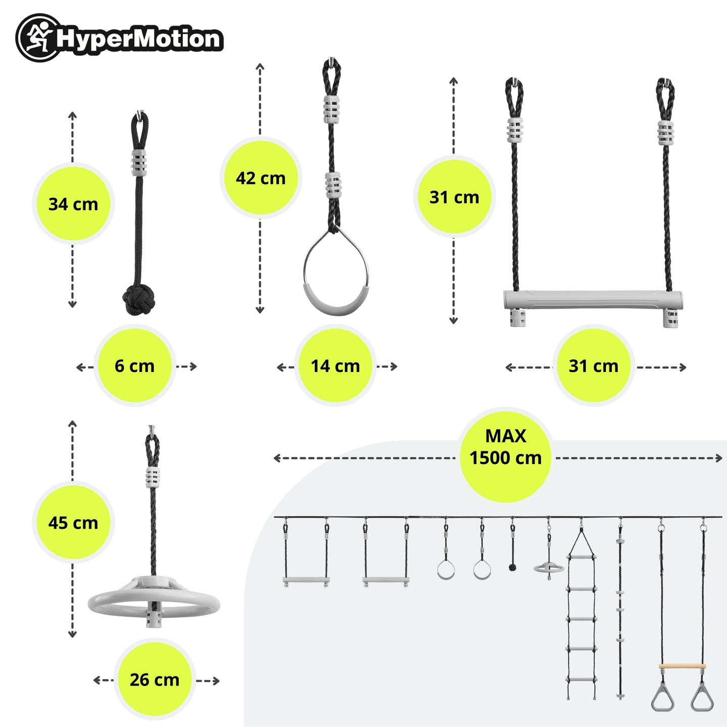Cursă cu obstacole Ninja pentru copii - HyperMotion slackline set - 9 obstacole