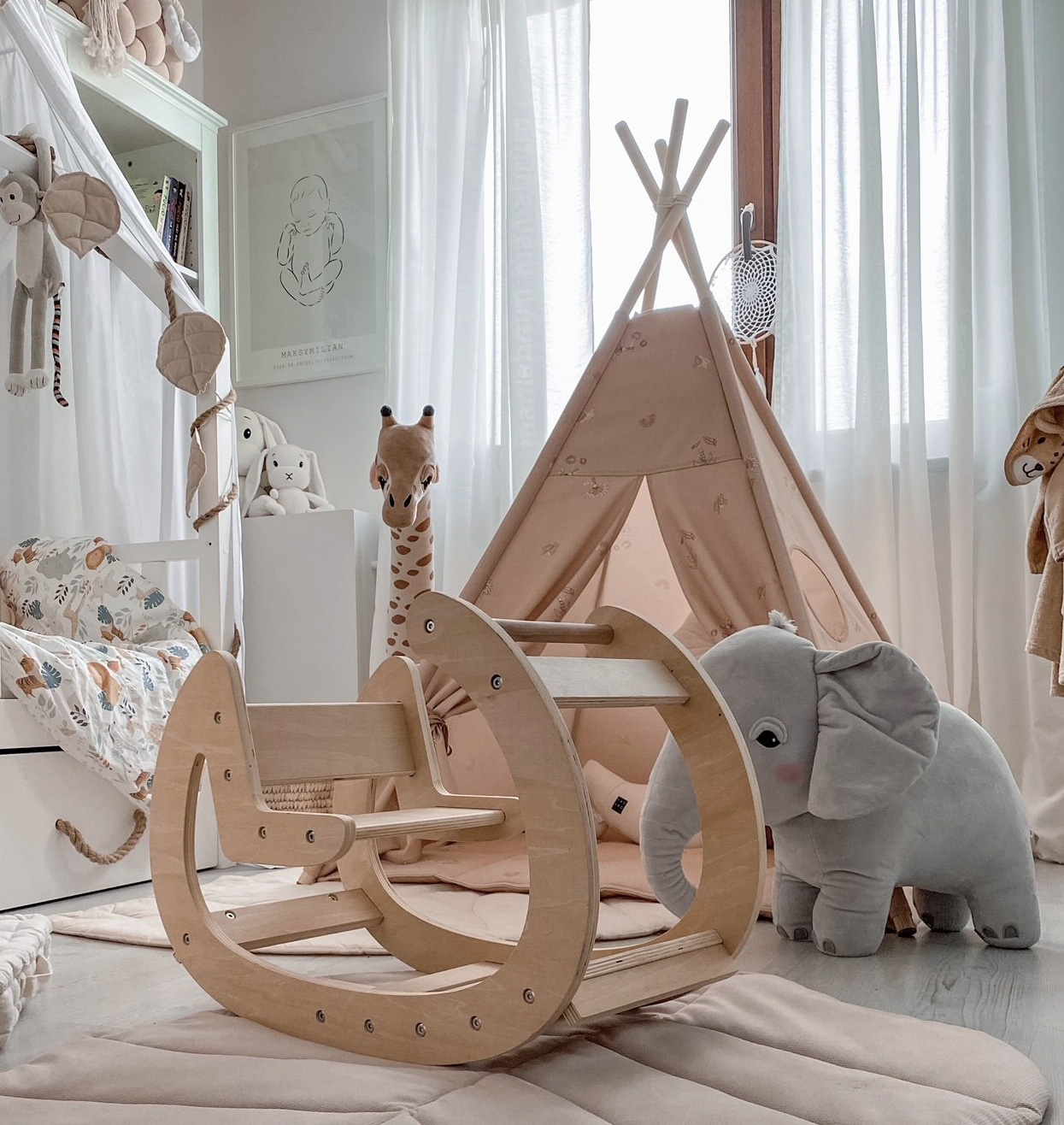 Balansoar Montessori pentru teren de joacă din lemn - lemn natural - de la 12 luni.