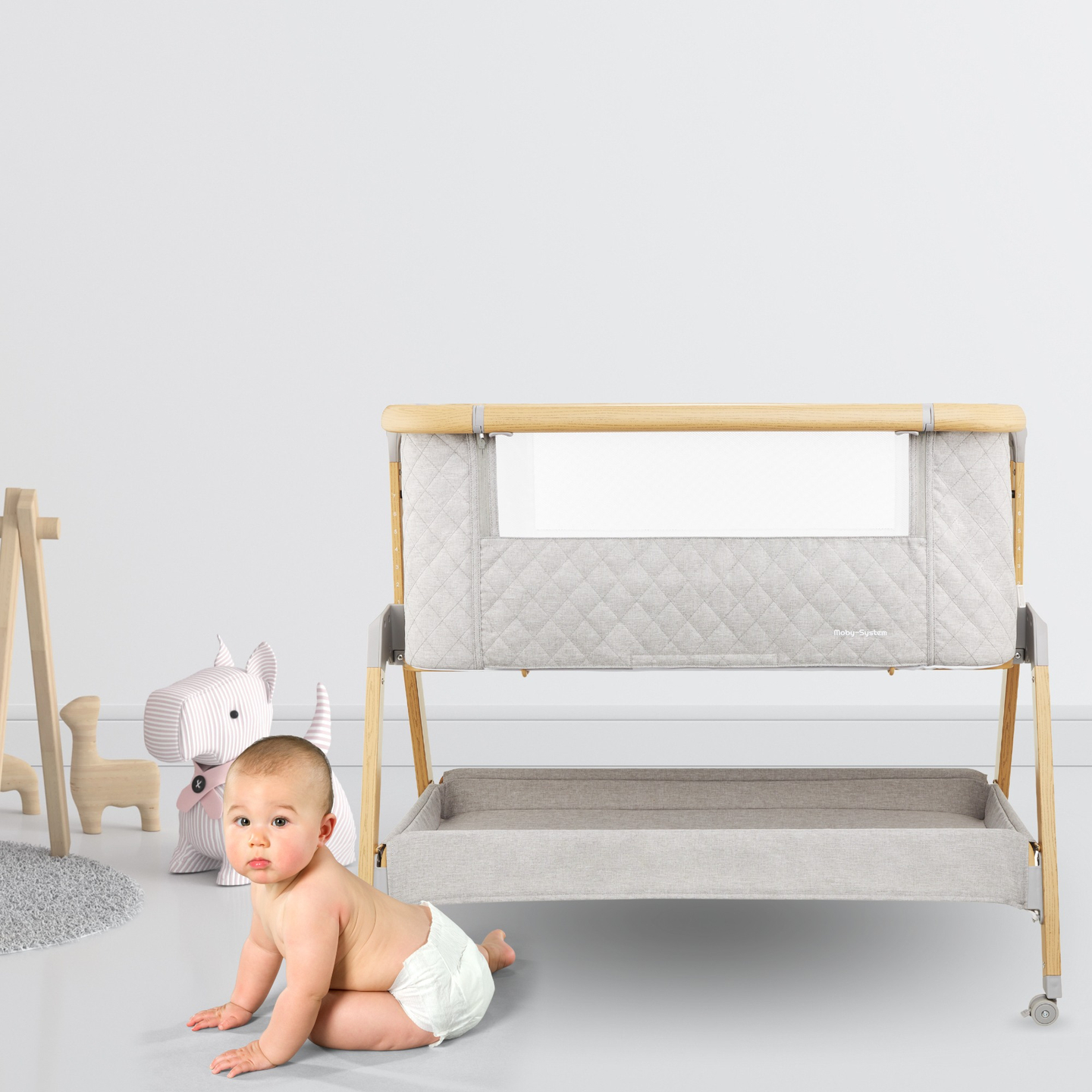 Pătuț de călătorie, cu suport, 3 în 1 - Moby-System DREEMY