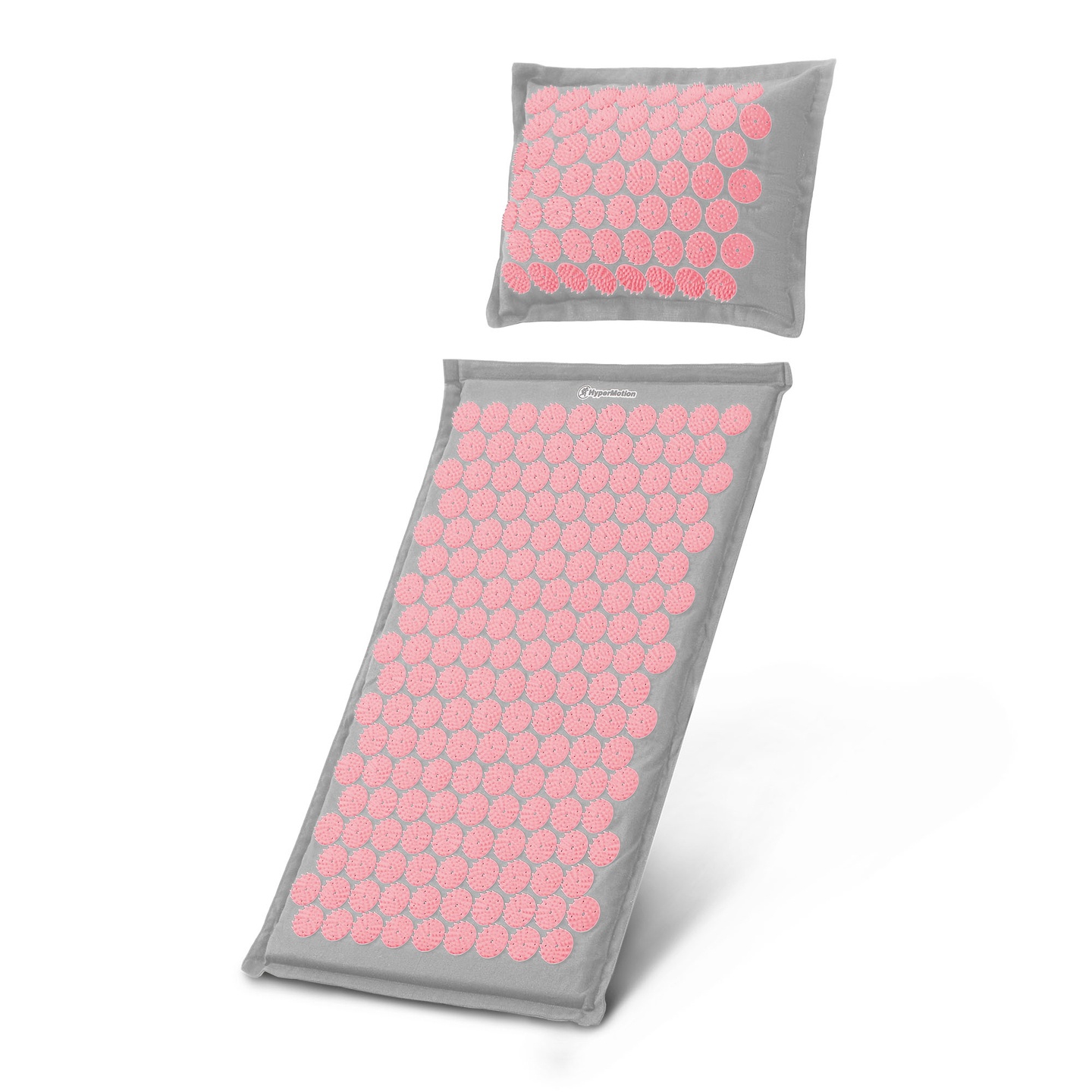 Saltea de presopunctură ECO din in cu fibră de cocos și pernă de hrișcă – 68 cm HyperMotion gri și roz