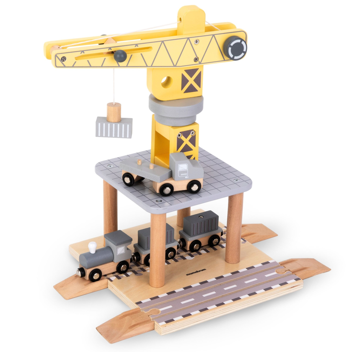 Macara portuară mobilă cu troliu magnetic și accesorii - set din lemn