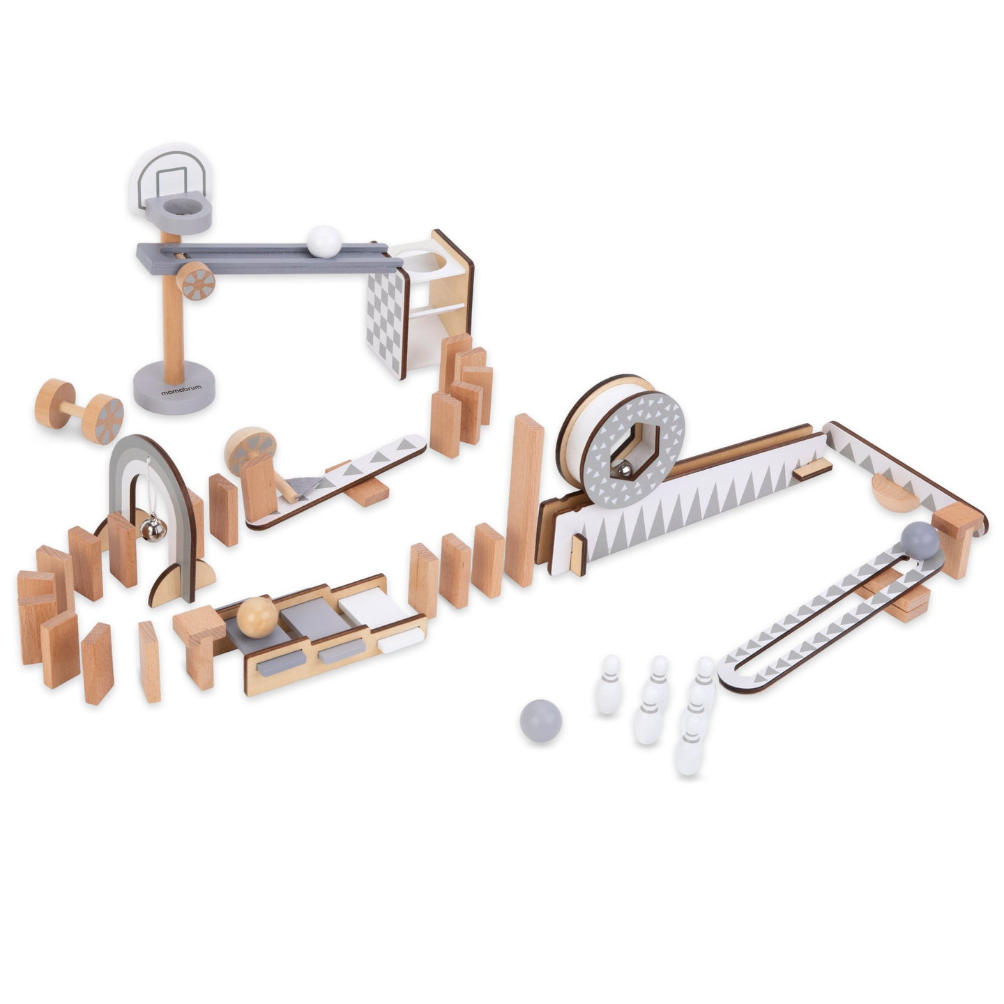 Blocuri de domino din lemn - cursă cu obstacole - 48 de elemente
